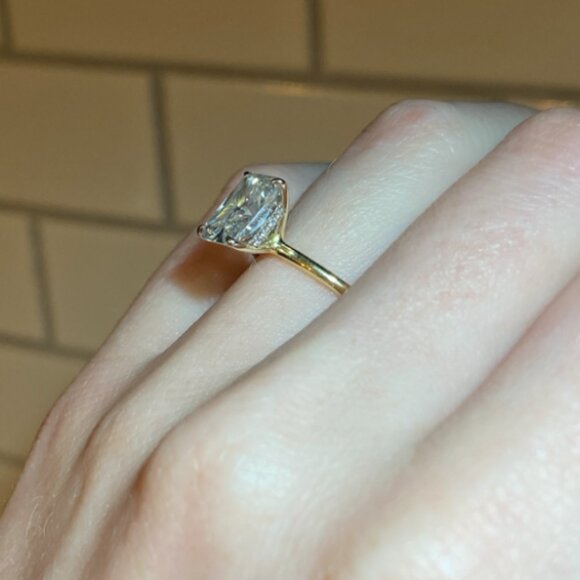 2.01 Carat Elongated Radiant Cut Lab Diamond - Two Tone Setting with Hidden Halo - Picture 3 of 5